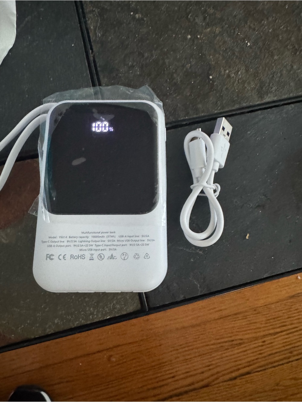 Portable White Power Bank with Digital Display - White 10,000 MAH